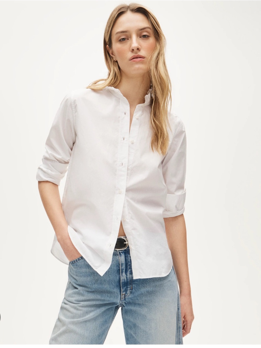 J. Crew regenerative cotton poplin Jules classic fit ruffle collar - white